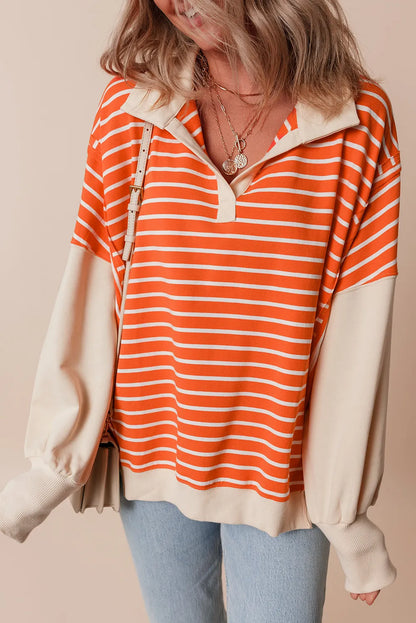 Slit Striped Long Sleeve Sweatshirt