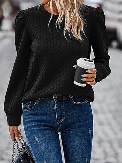 Textured Round Neck Long Sleeve Sweatshirt