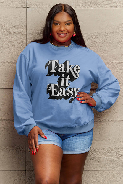 Simply Love Full Size TAKE IT EASY Graphic Sweatshirt