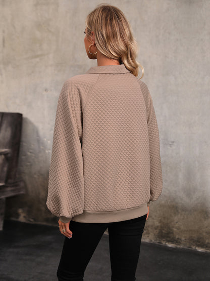 Perfee Collared Neck Buttoned Sweatshirt with Pocket