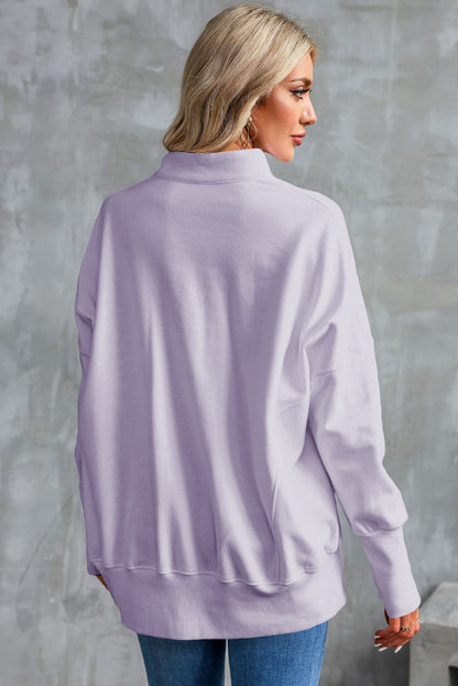 Half Zip Pocketed Dropped Shoulder Sweatshirt