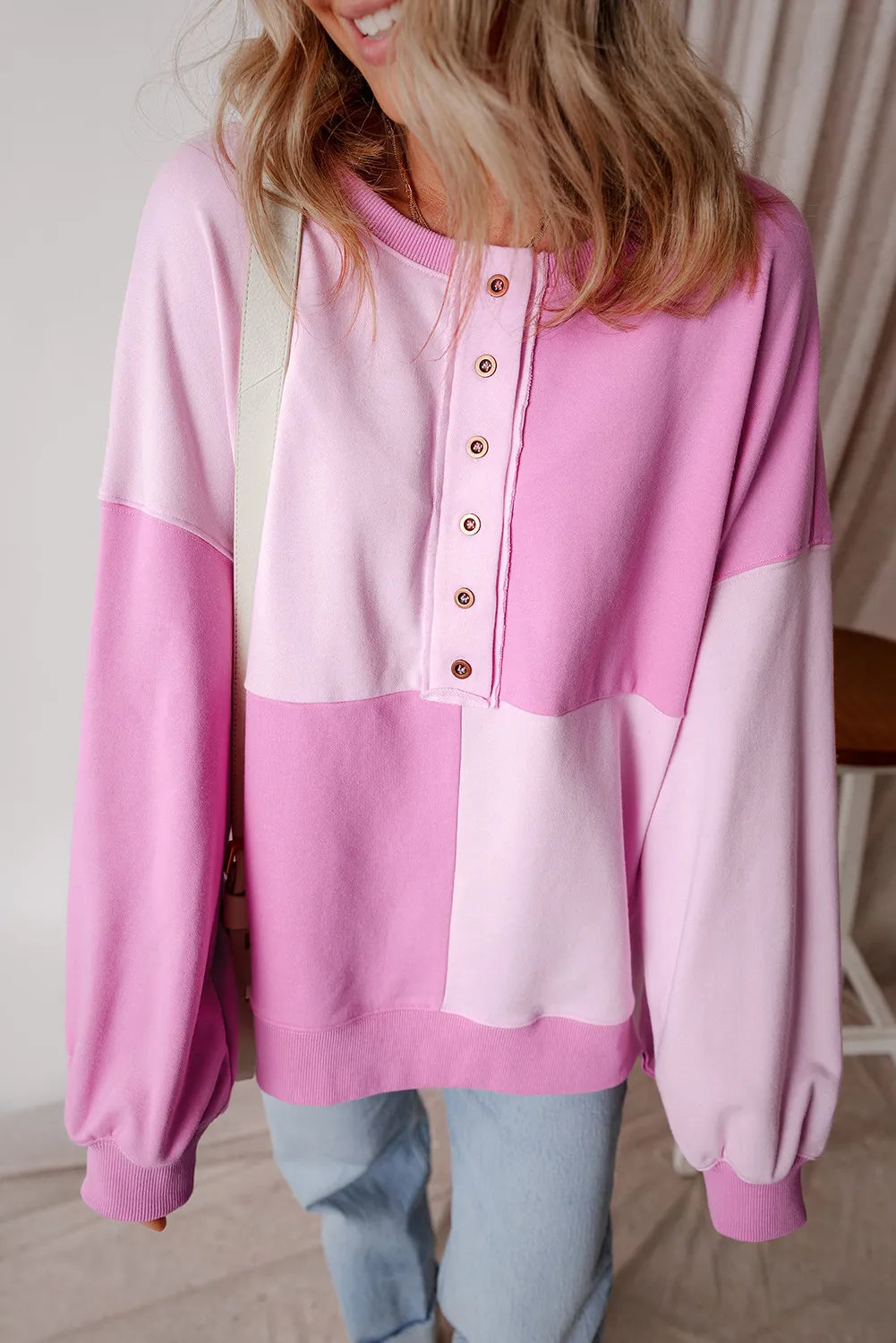 Contrast Half Button Long Sleeve Sweatshirt