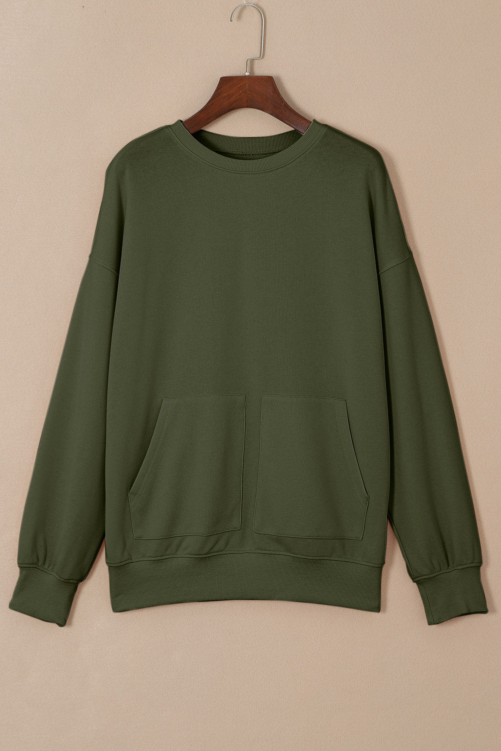 Pocketed Round Neck Dropped Shoulder Sweatshirt