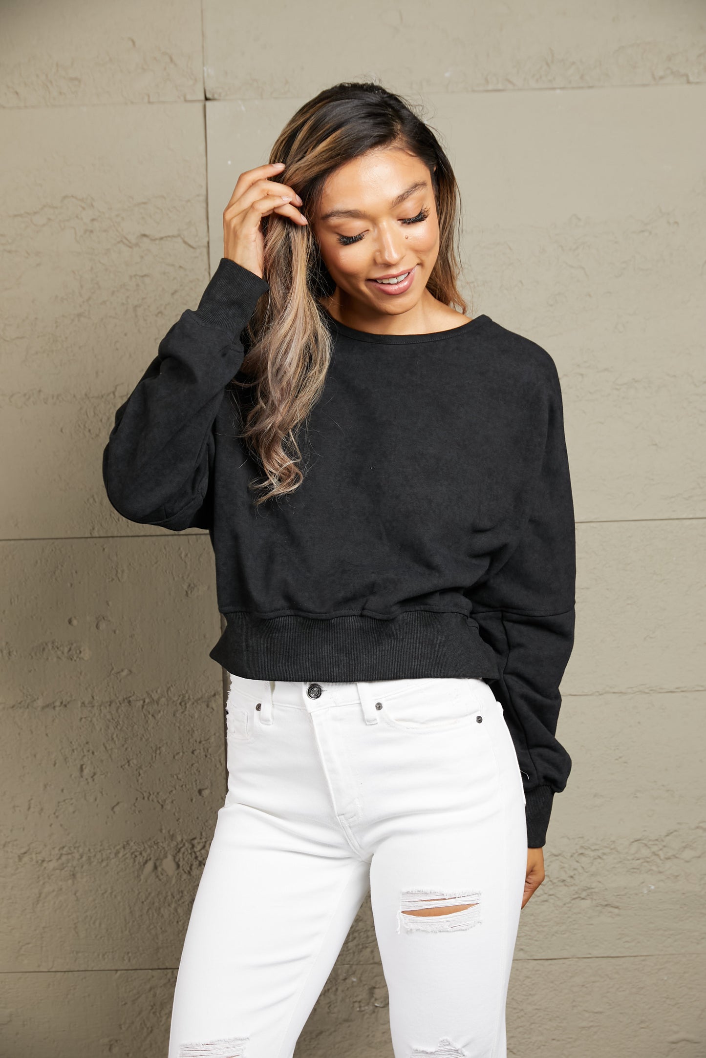 Round Neck Open Back Sweatshirt