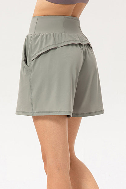 Pocketed Elastic Waist Active Shorts