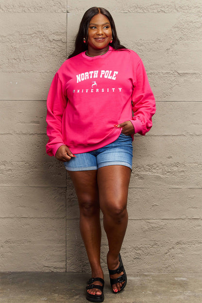 Simply Love Full Size NORTH POLE UNIVERSITY Graphic Sweatshirt