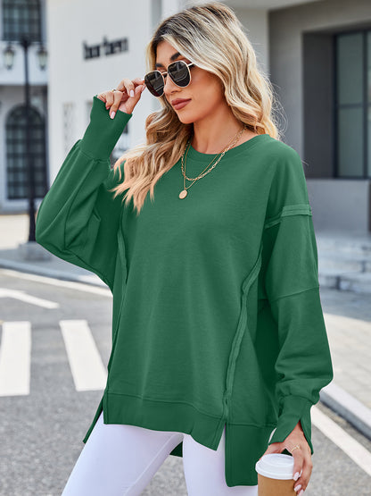 Lovelet Exposed Seam High-Low Round Neck Sweatshirt