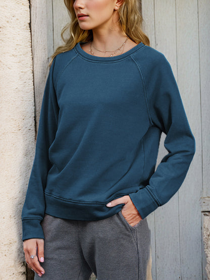 Shiny Round Neck Long Sleeve Sweatshirt