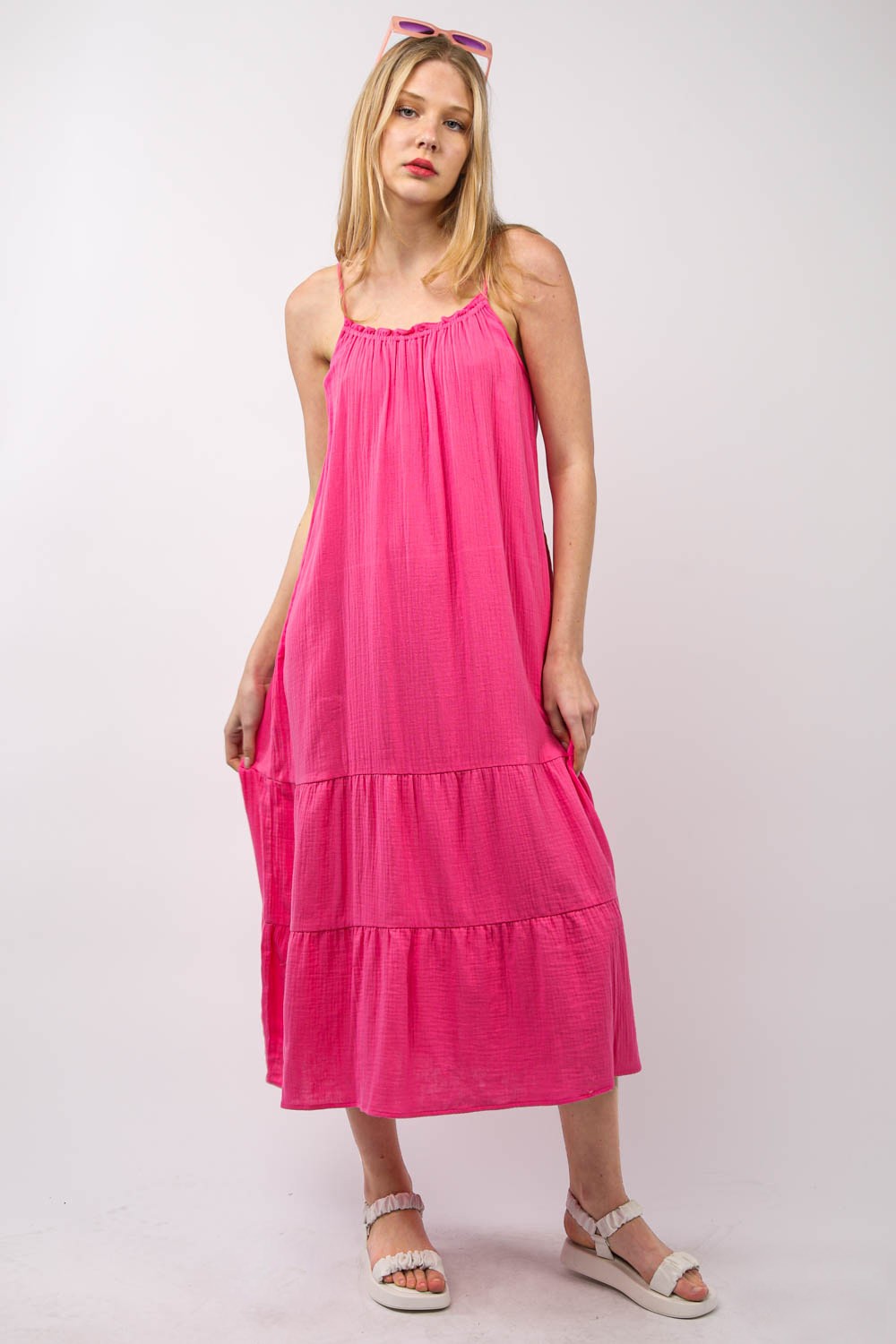 VERY J Ruffled A-Line Midi Cami Dress