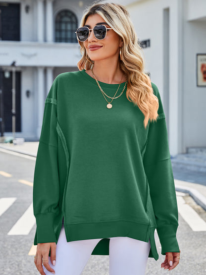 Lovelet Exposed Seam High-Low Round Neck Sweatshirt