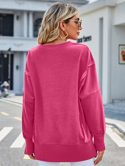 Lovelet Exposed Seam High-Low Round Neck Sweatshirt