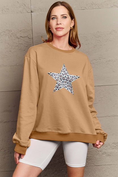 Simply Love Full Size Leopard Star Graphic Sweatshirt