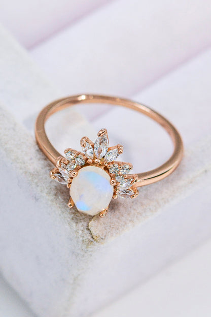 18K Rose Gold-Plated Natural Moonstone Ring