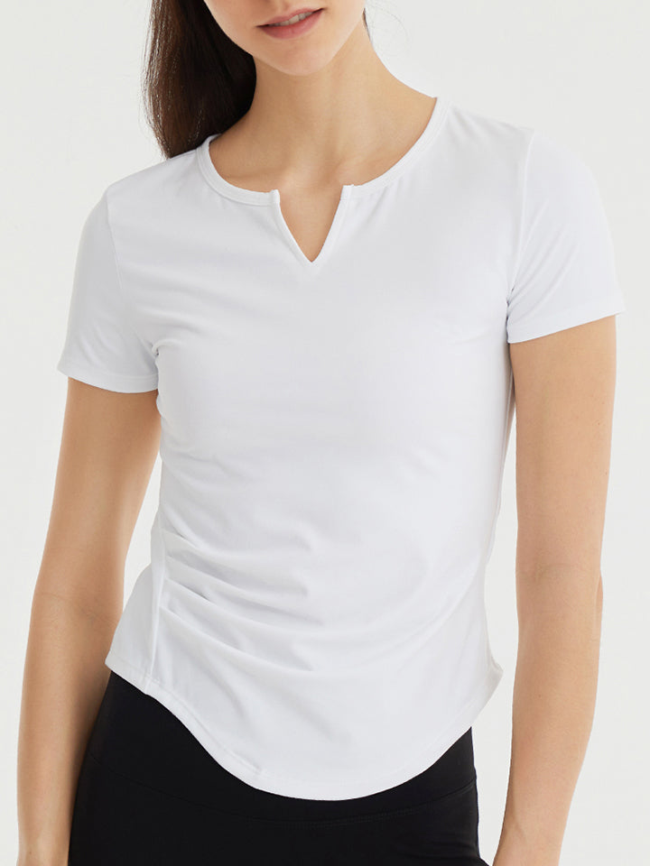 Notched Neck Short Sleeve Active Top