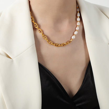 Half Pearl Detail 18K Gold-Plated Necklace