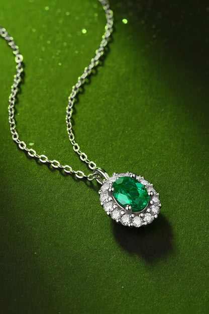 1.5 Carat Lab-Grown Emerald 925 Sterling Silver Necklace