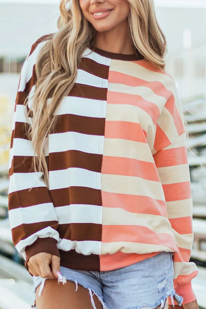 Striped Round Neck Long Sleeve Sweatshirt