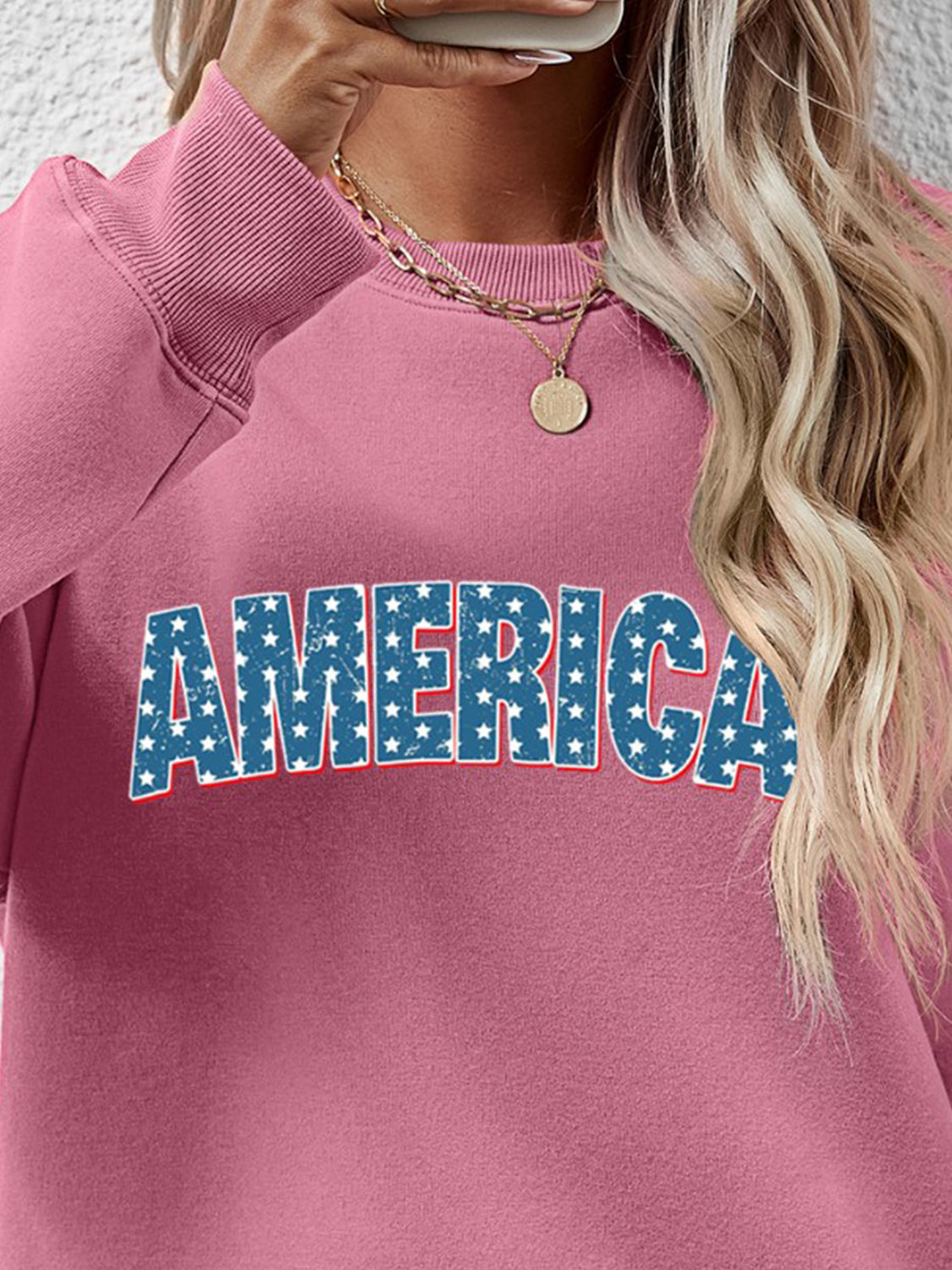 AMERICA Round Neck Dropped Shoulder Sweatshirt