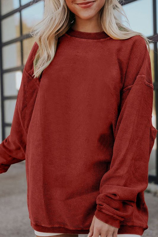 Ribbed Round Neck Drop Shoulder Sweatshirt